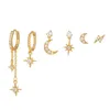 Design Gold Color Earrings Set for Women Fashion Zircon Star Moon Chain Piercing Dangle Earrings Jewelry Wholesale 240312