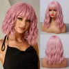 Pelucas sintéticas HAIRCUBE Peluca sintética ondulada con flequillo Pelucas cortas Bob de color rosa Peluca rizada ondulada hasta los hombros Peluca de cosplay Peluca colorida diaria 240328 240327