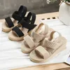 HBP Non-Marque Respirant Cool Épais Doux Fond Sport Casual À Talons Hauts Jeunes Paille Tissé Plage Nouveau Modèle De Mode Sexy Wedges Sandales Femmes