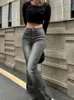 Jeans da donna Baffi elasticizzati svasati alla moda Pantaloni skinny a campana a vita alta Pantaloni in denim grigio Pantaloni lunghi punk classici Y2K da donna
