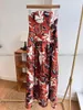 Casual jurken 24 lente bloemenprint 3D snijden linnen gemengd hoge taille strapless lange jurk