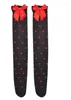 Женские носки 2024, сексуальные чулки, шикарные стильные красные чулки с бантом до бедра, прозрачные нейлоновые колготки, нижнее белье выше колена
