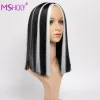 Perruques courtes droites argent blanc perruque mettre en évidence les perruques de cheveux synthétiques pour les femmes noires blanches ruban Cosplay perruque haute température Msholy