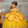 2022 Yellow Lace Crystals Flower Girl Dresses Bateau Balll Gown Little Girl Wedding Cheap Communion Pageant Gowns BC11269 B0713G018783725