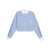 Celinnes Shirt Designer Originalkvalitet Kvinnor Blues Girl Classic Blue Stripe Long Sleeved Shirt för mångsidig kort skjorta kvinnlig bloggare