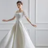Weiße Satin-Hochzeitskleider für die Braut, formell, elegant, Puffärmel, Abendgast, langes Party-Sommerkleid, formell, für Frauen, vestidos240318