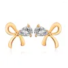 Boucles d'oreilles à clous pour femmes, cristal autrichien, couleur or, nœud, bijoux de mariage, tendance, vente en gros