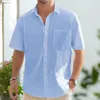Męskie koszulki multi-button koszula Stylowa kołnierz klapy Letni oddychający top biznesowy na biuro lub na plaży solidny kolor luźny