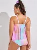 Women's Swimwear Women Pink Tie Dye Gradient Two Piece Swimsuit 2024 Summer Adjustable Strap Crop Top High Waist Tankini Set