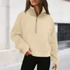 Kvinnors hoodies står krage casual tröjor Halva zip kvinnor beskurna pullover tumhål överziserad luvtröja fast färg plus storlek sport