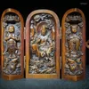 Dekorative Figuren Retro japanischer Netsuke alter Buchsbaum geschnitzt dreioffene Nische für Buddha-Statue