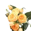 Dekorativa blommor Flower Bouquet 5 Heads Artificial Rose Buds Wedding Plastic Silk Tyg Fake Vit