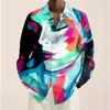 Men's Casual Shirts Fashion Shirt Lapel Graffiti Ink Painting 3D Printing Slim Outdoor Retro High Quality Material Top Large Size