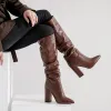 BOOTS Asumer 2021 Cowboy Western Knee Boots High Women Ponto de pé apoiado no estilo europeu Botas de inverno de outono de salto alto de salto alto Mulher