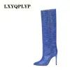 Boots Women Knee High Boots Fashion Crocodile Print Thin High Heel Ladies Shoes Sexy Pointed Toe Party Women High Botas Mujer