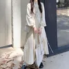 Robes décontractées robe plissée femmes solide collège dentelle manches longues tout-match doux belles filles streetwear vintage style coréen a-ligne