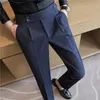 Men High Waist Casual Dress Pant 2024 Autumn New British Style Pink Trousers Formal Office Social Wedding Party Dress Suit Pants 240318