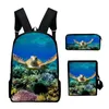 Mochila Harajuku Undersea Cenário Coral 3D Impressão 3 Pçs/set Aluno Sacos Escolares Laptop Daypack Inclinado Bolsa de Ombro Estojo