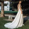 Abito da sposa Boho con collo trasparente Abito da sposa bianco Boho civile rustico semplice con maniche in chiffon da spiaggia 2024 Abito da sposa personalizzato YD