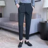 Костюмные брюки с высокой талией, мужские брюки, осень 2024, британский стиль, эластичные тонкие Pantalone Hombre, однотонные повседневные классические брюки, мужская одежда 240318
