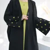 Roupas étnicas Eid Abaya Linho Kimono Mulheres Dubai Luxo Trevo Bordado Abayas Abertos para Muçulmano Turquia Hijab Vestido Ramadan Islam Kaftan