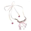 Chains Butterfly Pendant Necklace Ribbon Tie-up Choker Long Neck Chain For Women 264F