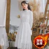 Vestidos informales Sólido Estilo preppy coreano Mujeres Otoño Elegante Manga larga Todo fósforo Moda Vestidos Mujer Grueso Dulce Vestido de encaje V290