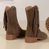 2024 kuh Wildleder Frauen Stiefeletten Herbst Winter Warme Mode Fringe Casual Zurück Zipper Runde Kappe Kurze Frau 240301