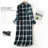 Women's Sleepwear Casual Long Female Sleepshirts Women Home Autumn Sleeve Dress Large Spring Cotton 2024 Night Plaid Size Nightgown