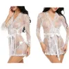 B Set BHs Sets Damen Sexy Dessous See-Through Mesh Nachtwäsche Spitze Transparent Frühling und Sommer Frauen Robe Bademäntel L230918