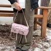 Drawstring mbti ekose pembe kadın omuz çantası pileli rahat tatlı moda el çantası edebi zarif tasarımcı koltuk altı