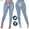 Calças de brim femininas invisíveis calças de assento aberto jeans mulheres plus size pêssego hip calças ao ar livre sexo conveniente magro denim carga lápis calças womenc24318