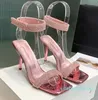 muaddi Novas sandálias de corrente de strass salto agulha chinelos de dedo quadrado 11cm mulheres designers de luxo sandálias de alta qualidade sapatos de dama de honra para festa à noite