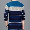 Men's Sweaters 2024 Autumn And Winter Round Neck Pullover Colored Long Sleeve Striped Knitted Sweater Bottom Fashion Casual Commuter Tops