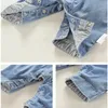 Diimuu baby barn pojkar kläder småbarn overaller denim byxor mode barn avslappnade jumpsuits långärmade byxor 240318