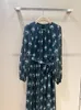 Casual Dresses Women Vintage Style Round Neck Printed High Waisted Sexy Large Hem Silk Dress