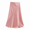 Mode High Taille Satin Skirts Dames Vintage Geel geplooide Streetwear Koreaanse zomer Casual Boho Midi 210521