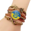 Bracelets de charme Multicouche Drapeau de l'Ukraine pour femmes hommes verre symbole ukrainien bracelets infini papillon tressé bracelet en cuir PU