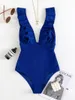 Costumi da bagno da donna Sexy increspati da donna 2024 Costume intero da bagno femminile Costumi da bagno push up per abbigliamento da spiaggia Estate Monokini nero