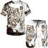 T-shirt da uomo con stampa 3D tigre estiva da uomo T-shirt da uomo sportiva casual streetwear abbigliamento maschile tuta outfit pantaloncini 2 pezzi