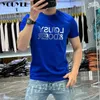 Men's T-Shirts Mens trend T-shirt with letter printing ultra-thin round neck youth mens T-shirt 2023 summer fashion lapel blue top J240316