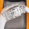 055 Motre be luxe mouvement mécanique manuel boîtier en cristal bracelet en caoutchouc montre de luxe hommes montres montres Relojes 01