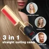 Irons varm kamrätare för peruk Professionell hårrätning Brush Electric Hair Heating Brush 2 i 1 hårrätare Curler