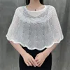 Korean Ice Silk Hollow Knit Sunscreen Shawl Female Summer Air Conditioning Neck Protection Pullover Knit Blouse Womens Cape V35 240312