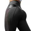 Calças ativas de fitness mulheres cintura alta push up esporte leggings malha e couro do plutônio retalhos yoga correndo ginásio roupas esportivas