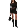 Casual Dresses Women S Sexy Bodycon Mini Dress Y2k Long Sleeve Boat Neck Floral Lace Patchwork Party Club