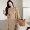 Work Dresses Women Knitting Suits Korean Sweet Spring Autumn Fl V-Neck Long Loose Cardigan Slim Dress Designer Sets All-Match Drop Del Otj2F