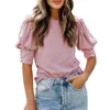 Damesblouses Lady Herfstblouse Elegante zomertop met lantaarnmouwen in effen kleur Zacht ademend T-shirt voor casual kantoorkleding