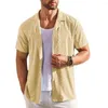 Men's Casual Shirts Men Beach Top Cutout Shirt Stylish Hollow Out Summer With Turn-down Collar Short Sleeves Breathable Vacation For A