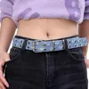 Belts Y2K Versatile Pin Buckle Punk Blue Denim Double Row Belt Star Porous Metal Rivet Gothic Jeans Trousers Skirts